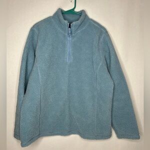 Lands End Light Blue Sherpa Fleece 1/4 Zip Pullover Sweatshirt‎ Size L 14/16